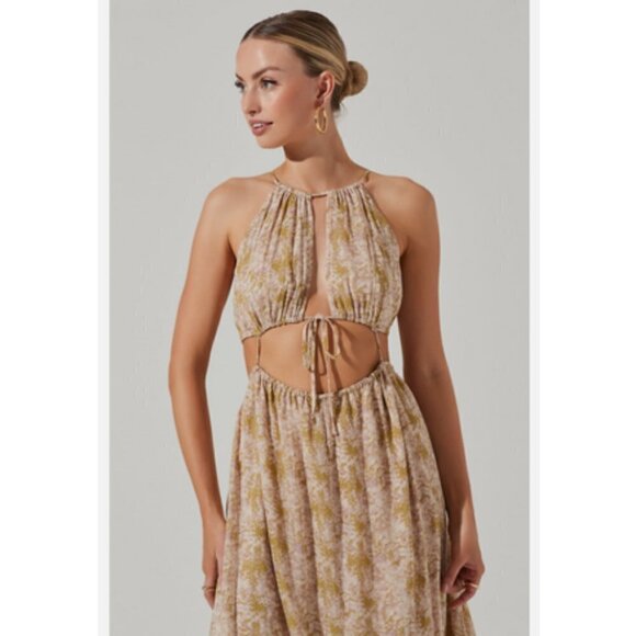 💕ASTR💕 Mid Cutout Sleeveless Maxi Dress ~ Green Watercolor Medium M NWT - Picture 3 of 16
